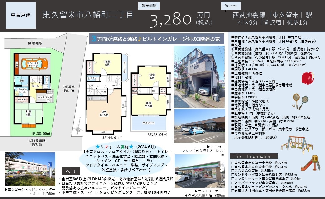 【弊社売主物件♪】東久留米市八幡町の戸建ー４LDKー3,280万円（税込）株式会社マトリックストラスト（2024.3.8）